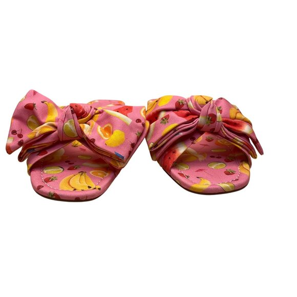 Edie Parker X J.Crew Womens Pink Fruit Print Bow Slip-On Flat Sandals Size 8.5 - Picture 2 of 9